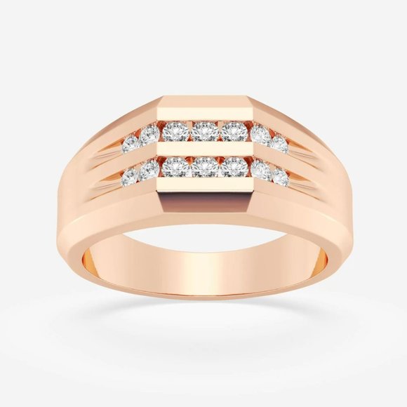 1ctw Round Lab Grown Diamond Men's Double Row Channel Set Wedding Band - Picture 5 of 6